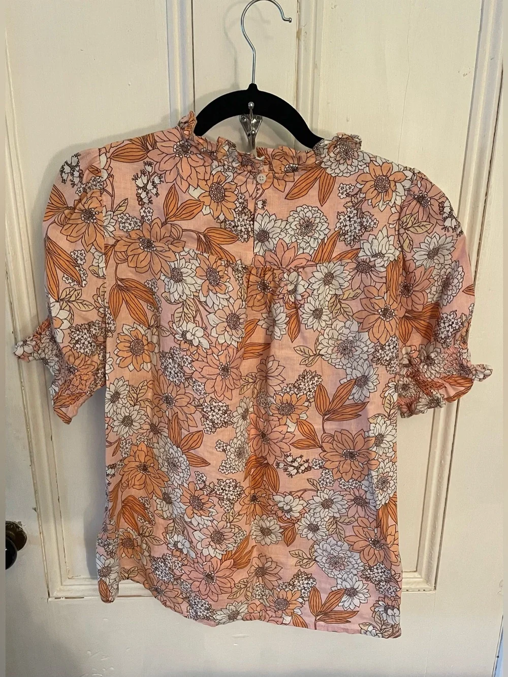 J Crew Smocked Puff-sleeve 100% Linen Top in Zinnia Floral Women's Small
